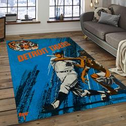 mlb detroit tigers baseball team logo rectangle area rug dark room dt54