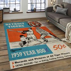 mlb detroit tigers baseball team logo rectangle area rug dark room dt55