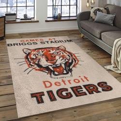 mlb detroit tigers baseball team logo rectangle area rug dark room dt57