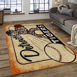 mlb detroit tigers baseball team logo rectangle area rug dark room dt58