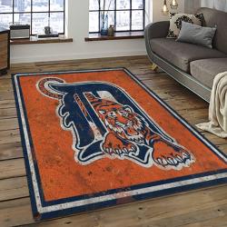 mlb detroit tigers baseball team logo rectangle area rug dark room dt61