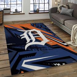 mlb detroit tigers baseball team logo rectangle area rug dark room dt64