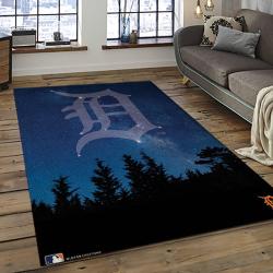 mlb detroit tigers baseball team logo rectangle area rug dark room dt65