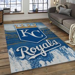 mlb kansas city royals baseball team logo rectangle area rug dark room kcr57