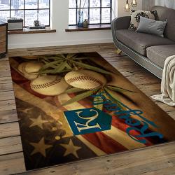 mlb kansas city royals baseball team logo rectangle area rug dark room kcr59