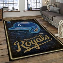 mlb kansas city royals baseball team logo rectangle area rug dark room kcr80