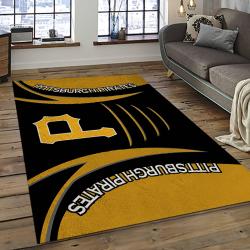 mlb pittsburgh pirates baseball team logo rectangle area rug dark room pp02