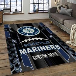 mlb seattle mariners baseball team logo rectangle area rug dark room sm01