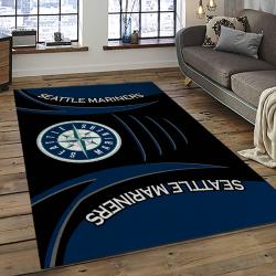 mlb seattle mariners baseball team logo rectangle area rug dark room sm03