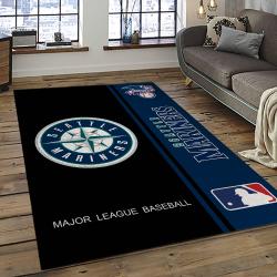 mlb seattle mariners baseball team logo rectangle area rug dark room sm04
