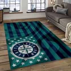 mlb seattle mariners baseball team logo rectangle area rug dark room sm09
