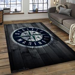 mlb seattle mariners baseball team logo rectangle area rug dark room sm15