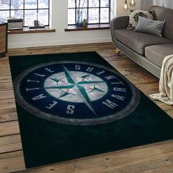 mlb seattle mariners baseball team logo rectangle area rug dark room sm16