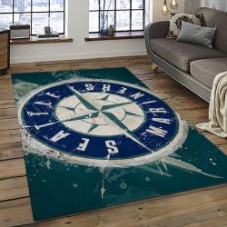 mlb seattle mariners baseball team logo rectangle area rug dark room sm17