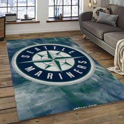 mlb seattle mariners baseball team logo rectangle area rug dark room sm26