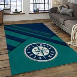 mlb seattle mariners baseball team logo rectangle area rug dark room sm30