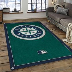 mlb seattle mariners baseball team logo rectangle area rug dark room sm36