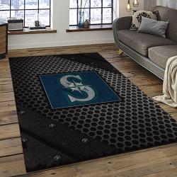 mlb seattle mariners baseball team logo rectangle area rug dark room sm40