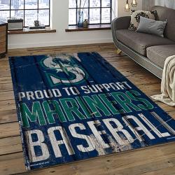 mlb seattle mariners baseball team logo rectangle area rug dark room sm50