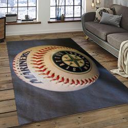 mlb seattle mariners baseball team logo rectangle area rug dark room sm61