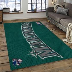 mlb seattle mariners baseball team logo rectangle area rug dark room sm62
