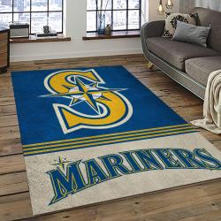 mlb seattle mariners baseball team logo rectangle area rug dark room sm66