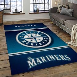 mlb seattle mariners baseball team logo rectangle area rug dark room sm73