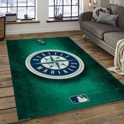 mlb seattle mariners baseball team logo rectangle area rug dark room sm75