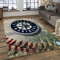 mlb seattle mariners baseball team logo rectangle area rug dark room sm76