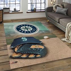 mlb seattle mariners baseball team logo rectangle area rug dark room sm77