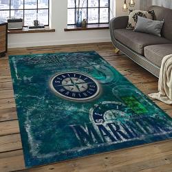 mlb seattle mariners baseball team logo rectangle area rug dark room sm78