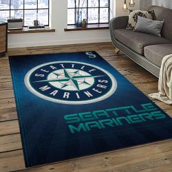 mlb seattle mariners baseball team logo rectangle area rug dark room sm79