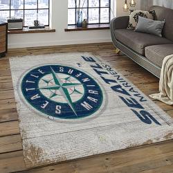 mlb seattle mariners baseball team logo rectangle area rug dark room sm80