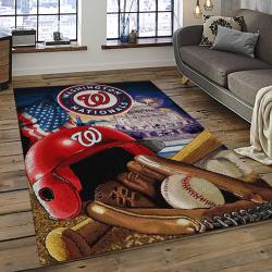 mlb washington nationals baseball team logo rectangle area rug dark room wn08