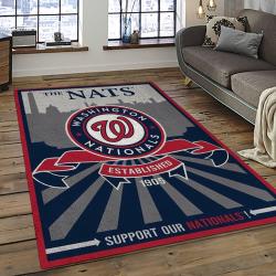 mlb washington nationals baseball team logo rectangle area rug dark room wn39
