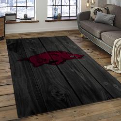 ncaa arkansas razorbacks college sport basketball and foolball team logo rectangle area rug dark room ar09