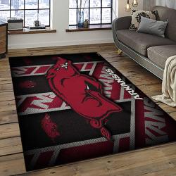 ncaa arkansas razorbacks college sport basketball and foolball team logo rectangle area rug dark room ar10