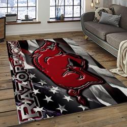 ncaa arkansas razorbacks college sport basketball and foolball team logo rectangle area rug dark room ar12