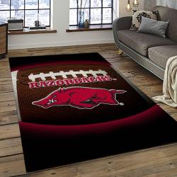 ncaa arkansas razorbacks college sport basketball and foolball team logo rectangle area rug dark room ar16