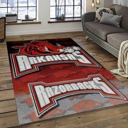 ncaa arkansas razorbacks college sport basketball and foolball team logo rectangle area rug dark room ar21