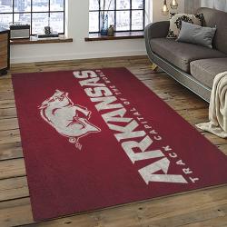 ncaa arkansas razorbacks college sport basketball and foolball team logo rectangle area rug dark room ar28