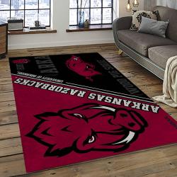 ncaa arkansas razorbacks college sport basketball and foolball team logo rectangle area rug dark room ar34