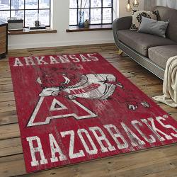 ncaa arkansas razorbacks college sport basketball and foolball team logo rectangle area rug dark room ar39