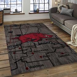 ncaa arkansas razorbacks college sport basketball and foolball team logo rectangle area rug dark room ar42