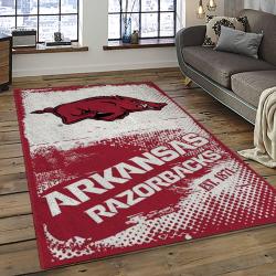 ncaa arkansas razorbacks college sport basketball and foolball team logo rectangle area rug dark room ar51