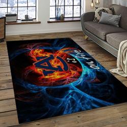 ncaa auburn tigers college sport basketball and foolball team logo rectangle area rug dark room ats23