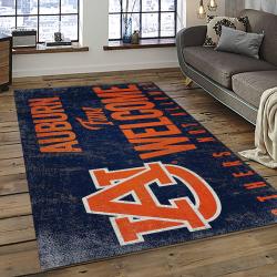 ncaa auburn tigers college sport basketball and foolball team logo rectangle area rug dark room ats36