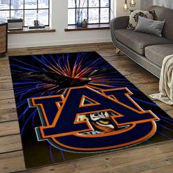 ncaa auburn tigers college sport basketball and foolball team logo rectangle area rug dark room ats51