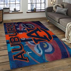 ncaa auburn tigers college sport basketball and foolball team logo rectangle area rug dark room ats53