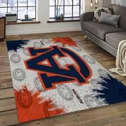 ncaa auburn tigers college sport basketball and foolball team logo rectangle area rug dark room ats54